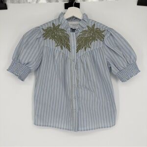 The Shirt By Rochelle Behrens The Nicole Shirt Blue Striped Top XS